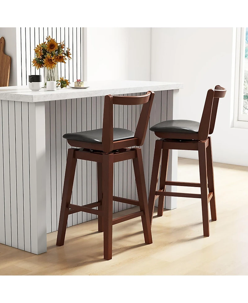 Gymax Swivel Bar Height Bar Stool Set of 2 30.5'' Upholstered Pu Leather Kitchen