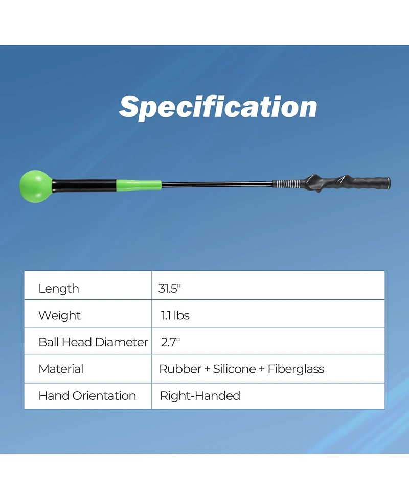 Mecale 31.5" Golf Swing Trainer Stick with Weighted Head, Warm-Up Practice Aid