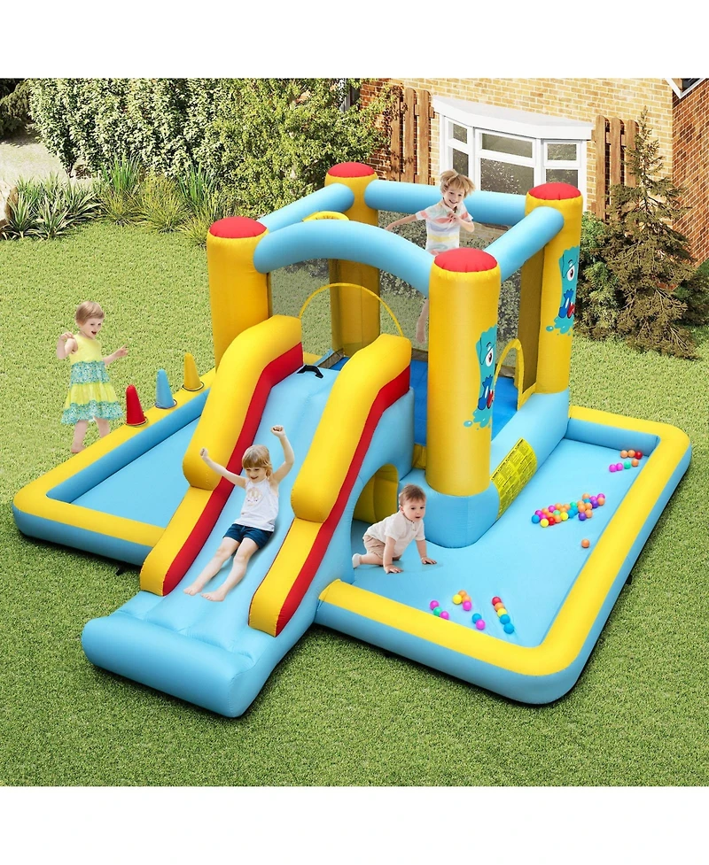 Hongge Inflatable Bounce House 7-in-1 Bouncy Castle with Slide and Tunnel-550W Blower