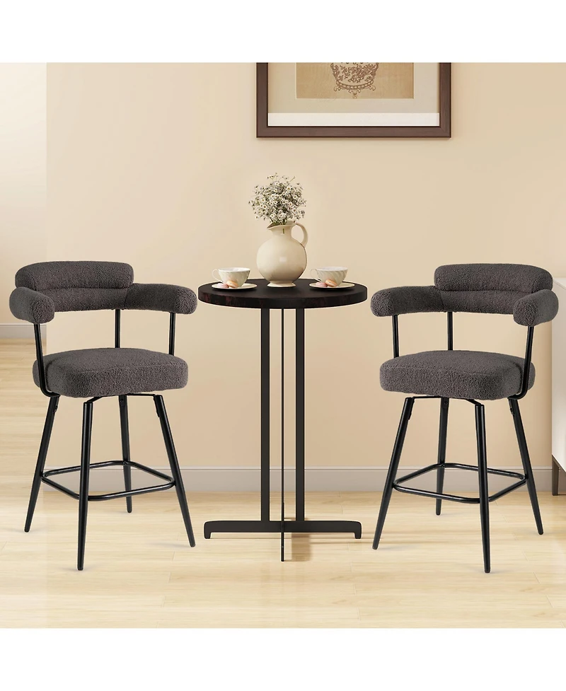 Sugift Swivel Bar Stool Set of 2 Counter Height Chairs with Curved Back and Arms