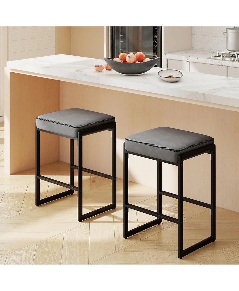 Sugift 26 inch Bar Stools Set of 2 Counter Height Barstools with Faux Leather Upholstered Seat