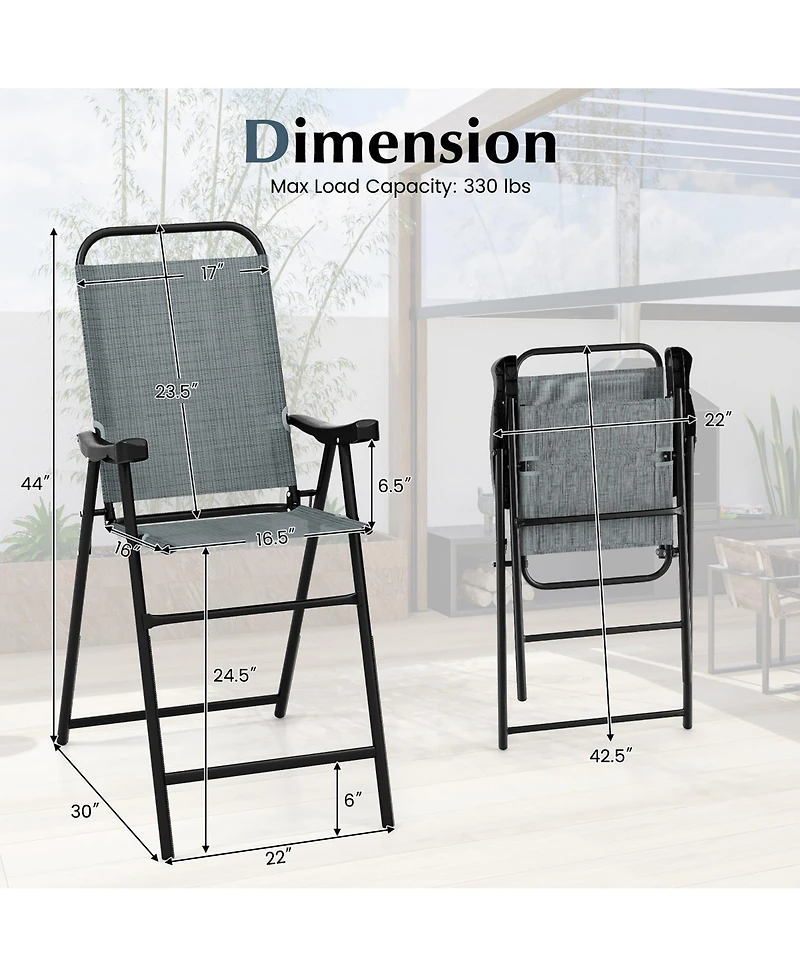 Gymax 4 Pcs Patio Bar Chair Folding Bar Height Metal Frame w/ Footrest Garden