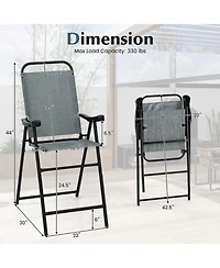Gymax 4 Pcs Patio Bar Chair Folding Bar Height Metal Frame w/ Footrest Garden