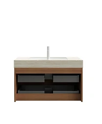 Sillysis Floating Bathroom Vanity with Roma Travertine Sintered Stone Top, Solid Wood Drawer, Plywood Cabinet