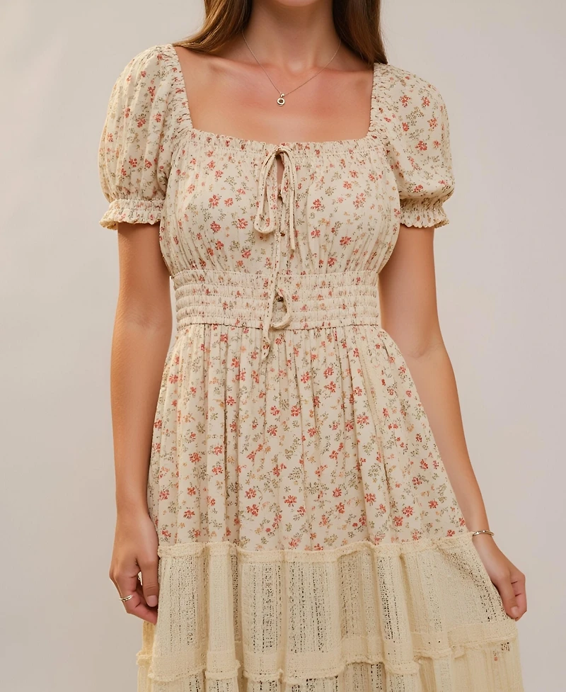 Modenaire Women's Floral Puff-Sleeve Smocked-Waist Maxi Dress