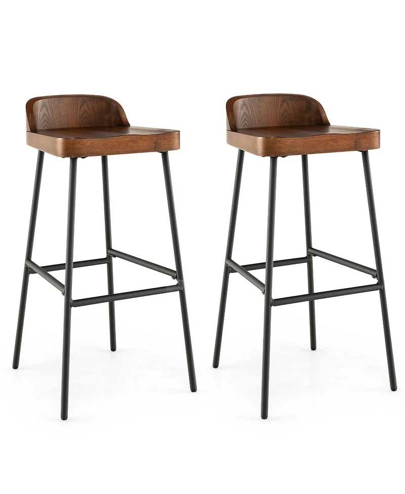 Gymax Set of 2 Industrial 29'' Bar Stool Bar Height Saddle Seat Kitchen Stool Low Back