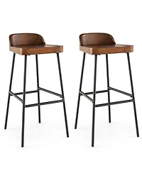 Gymax Set of 2 Industrial 29'' Bar Stool Bar Height Saddle Seat Kitchen Stool Low Back