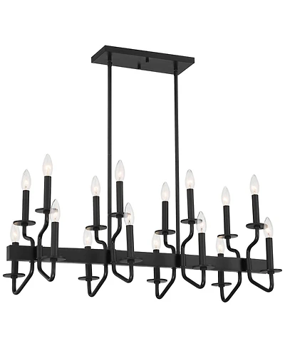 Franklin Iron Works Gloss Black Linear Pendant Chandelier Wide Modern 16-Light Fixture for Kitchen Island Dining Room Home