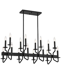 Franklin Iron Works Gloss Black Linear Pendant Chandelier Wide Modern 16-Light Fixture for Kitchen Island Dining Room Home