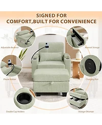 Rainsken Multi-Functional Accent Chair and Storage Ottoman, Convertible Chaise Sleeper with Usb and Phone Stand for Living Room and Apartment