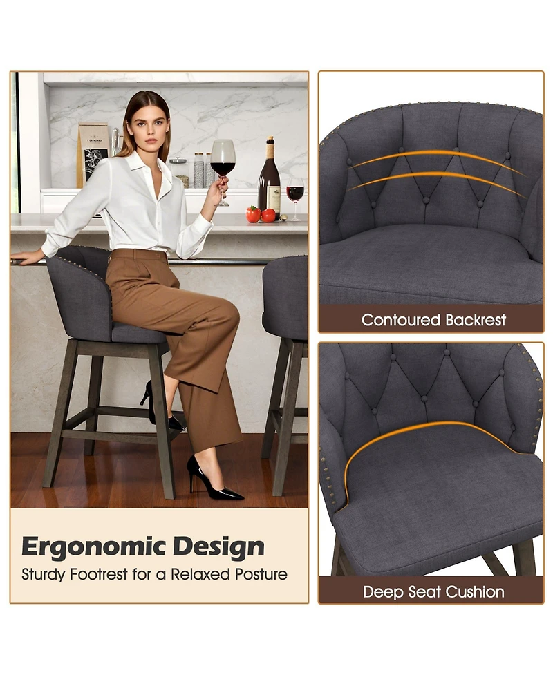 Sugift Counter Height Fabric Upholstered Bar Stools Set of 2