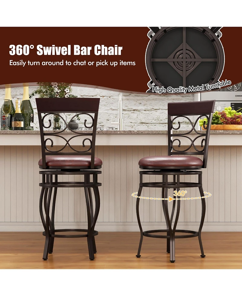 Sugift Set of 2 26 Inch Bar Stool with Backrest and Footrest