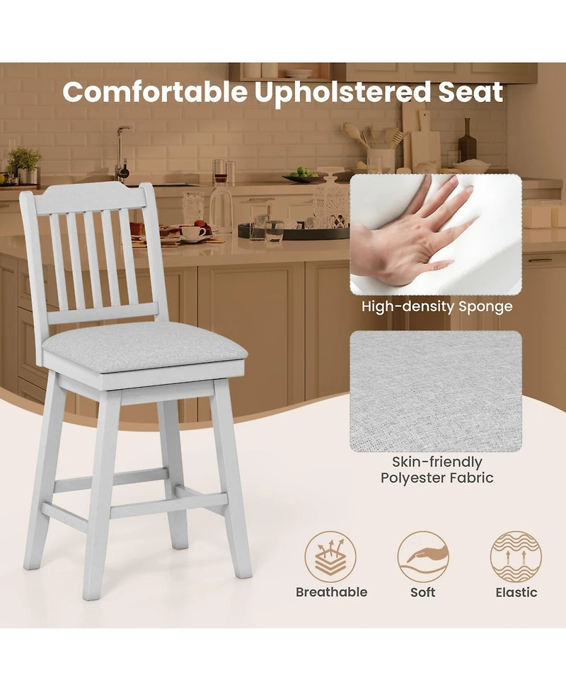 Sugift 25 inch Modern Bar Stools Set of 2 with Upholstered Swivel Seat