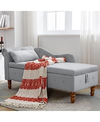 Rainsken Velvet Upholstered Chaise Lounge Chair, Modern Rolled Armrest Accent Chair with Hidden Storage, Nailhead Trim and Pillow for Living Room