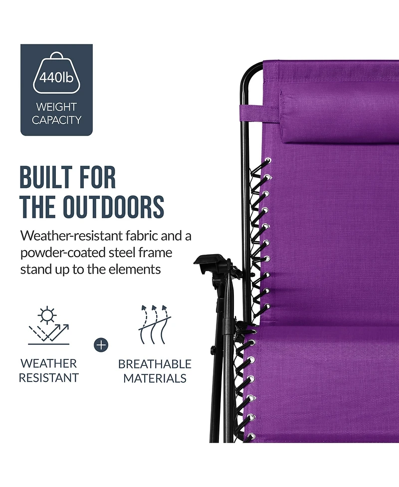 Best Choice Products Set of 2 Extra Wide Zero Gravity Lounge Chair Recliners with Cup Holder