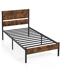 Gouun Twin Metal and Wood Platform Bed Frame with Headboard