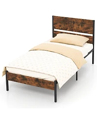 Gouun Twin Metal and Wood Platform Bed Frame with Headboard