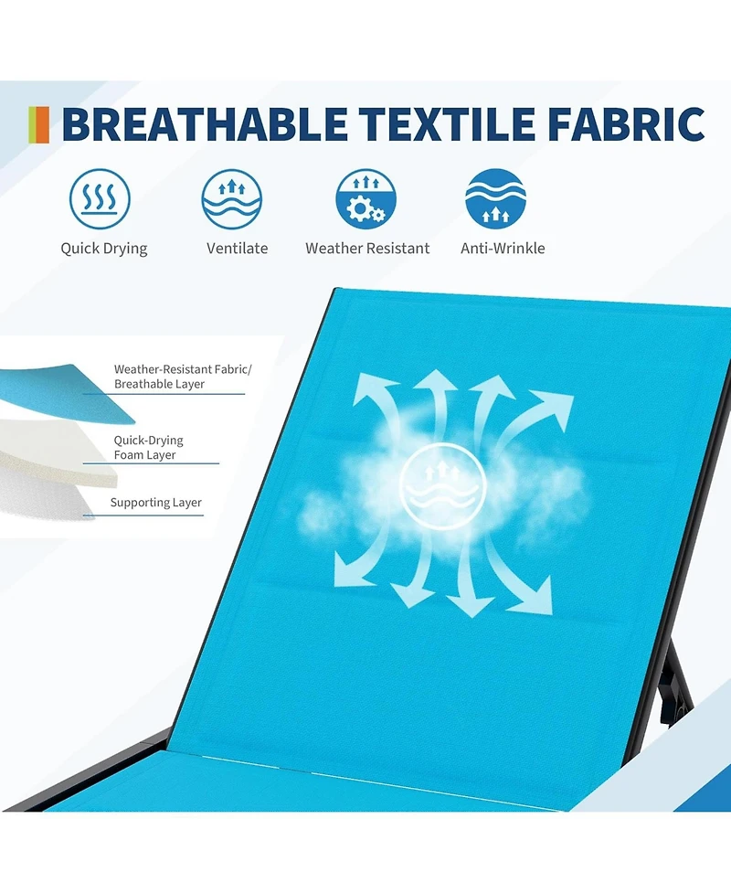 gaomon Outdoor Chaise Lounge Chairs with Wheels & Side Table Set of 3, 5-Position Adjustable Backrest Poolside