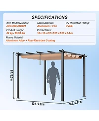Mecale 10 x 10 Ft Outdoor Retractable Aluminum Pergola with Canopy