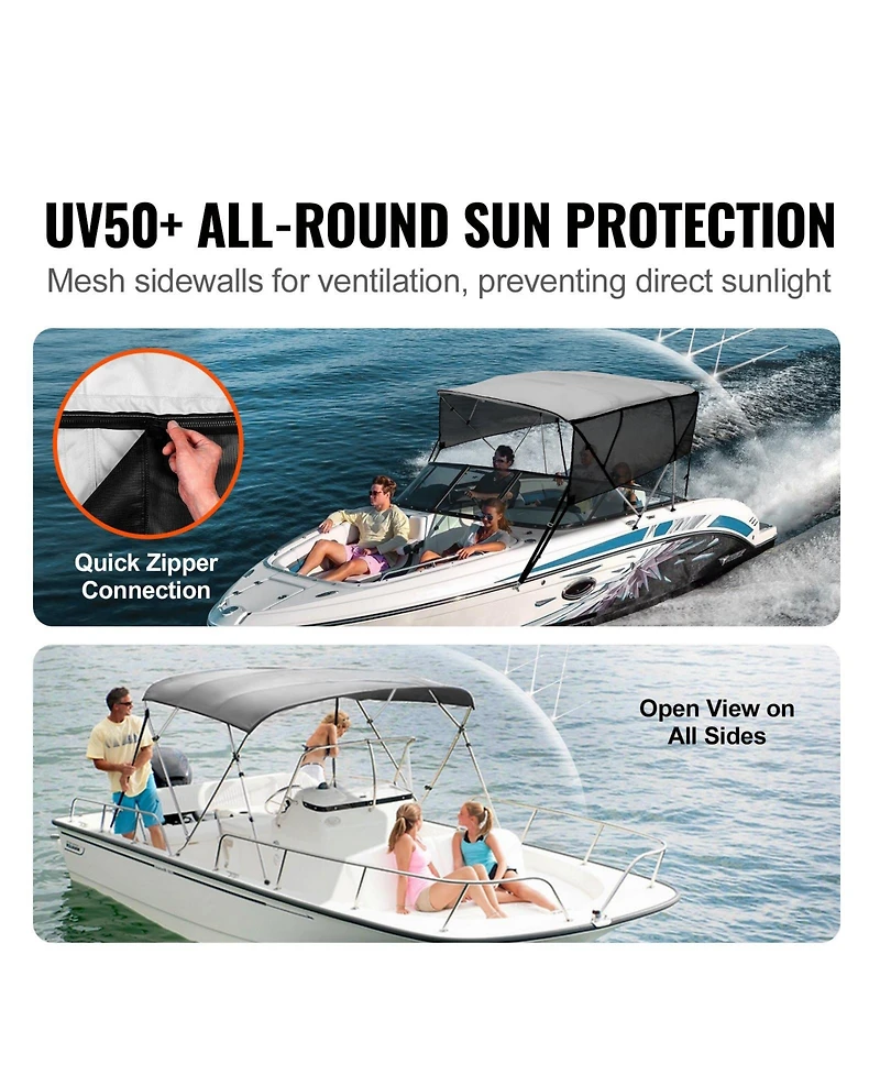 Mecale 4 Bow Bimini Top 8 Ft with Mesh Sidewalls and Aluminum Frame