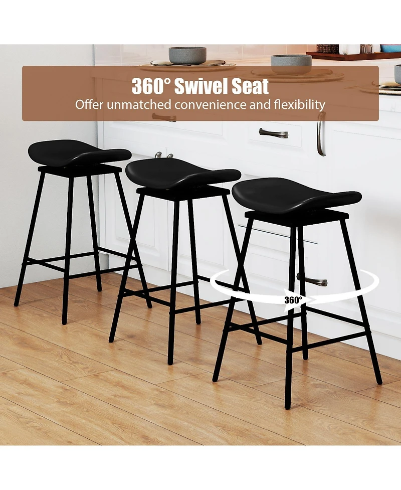 Sugift Set of 2 Swivel Barstools Faux Leather Upholstered Backless with Footrest