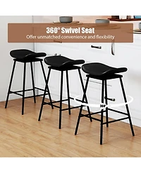 Sugift Set of 2 Swivel Barstools Faux Leather Upholstered Backless with Footrest