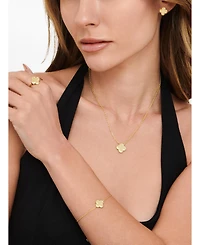 Devata Contour-lined Clover Bracelet in Gold Plated Sterling Silver, Adj 6.5/7.0/7.5 inch