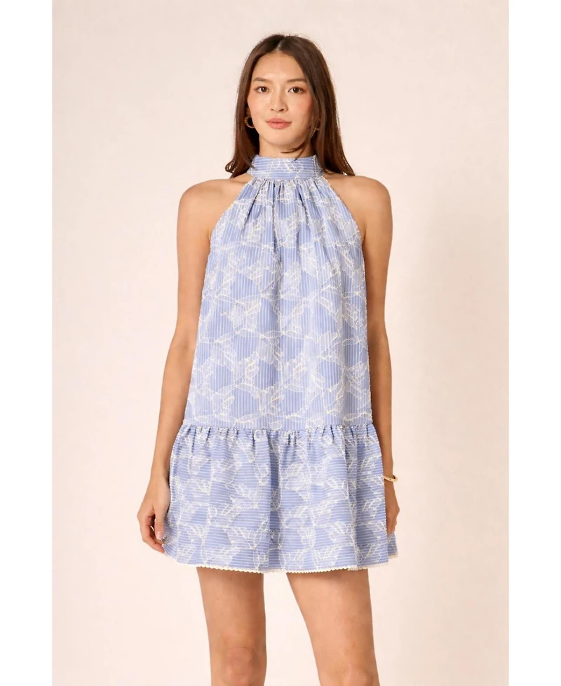 English Factory Women's Stripe with embroidered halter mini dress