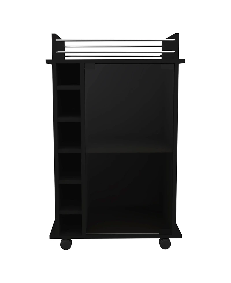 flynama Bar Cart with 2 Shelves, 6 Wine Racks and 4 Casters, Glass Door Home Bar Cart