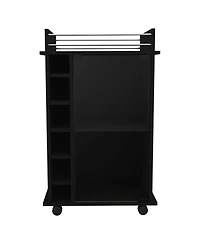 flynama Bar Cart with 2 Shelves, 6 Wine Racks and 4 Casters, Glass Door Home Bar Cart