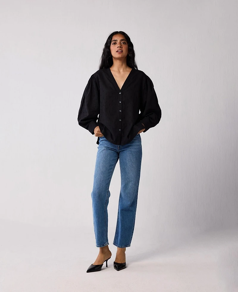 Reistor Women's Embroidered Shirt with Long Balloon Sleeves