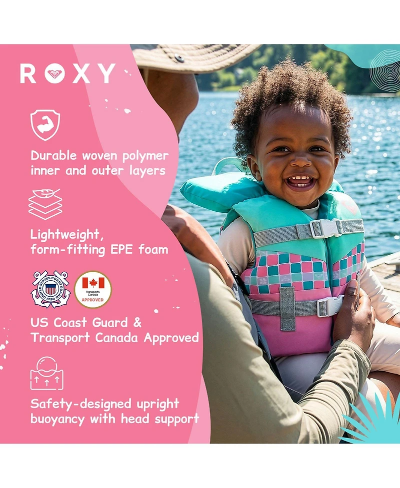 Roxy Infant Life Vest Uscg Approved with Quick-Release Buckles and Leg Strap, Upright Flotation for Fishing, Boating and Kayaking