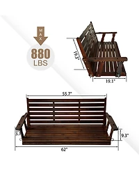 Mega Casa 3-Seater 5 Ft Wooden Porch Swing for Outdoor Patio Garden