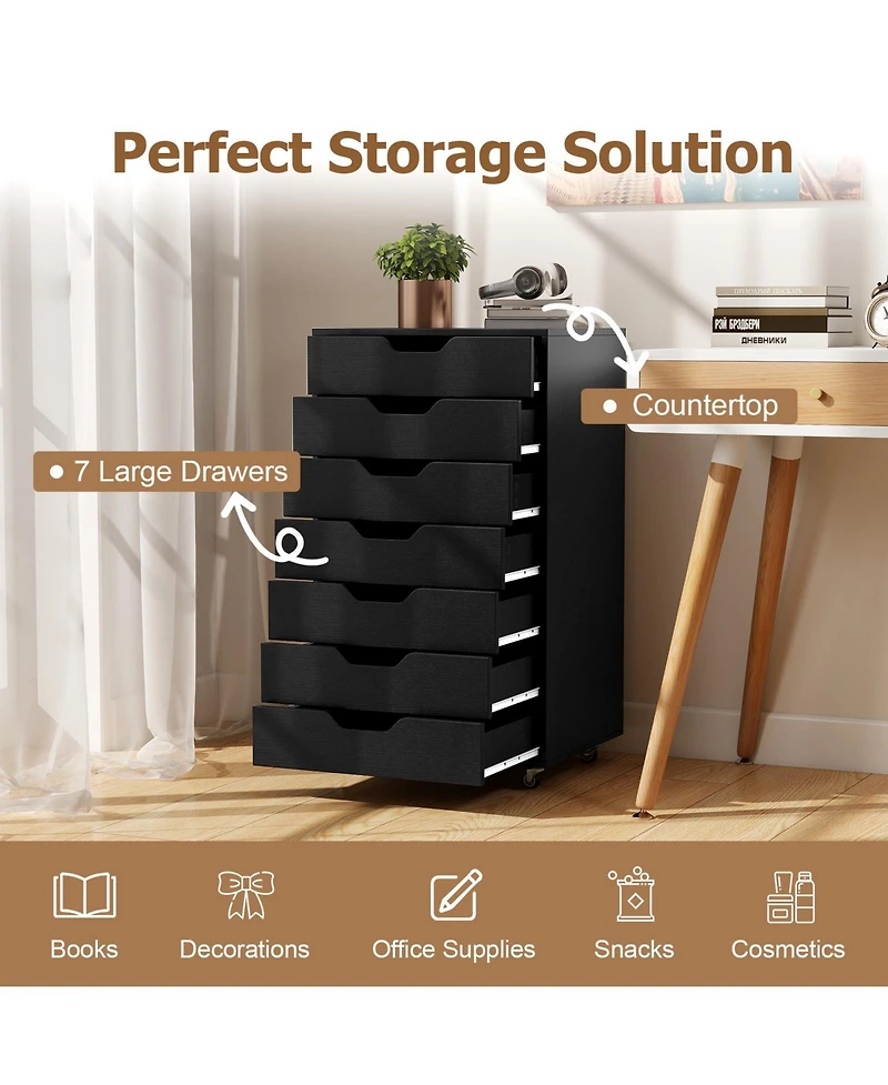 Slickblue Wooden 7-Drawer Chest with Lockable Wheels for Storage