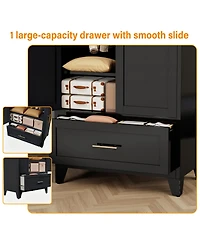 Rainsken Wardrobe Cabinet, 60" Tall Armoire Wardrobe Closet with 1 Drawer, 2 Doors and Hanging Rod, Farmhouse Clothing Storage Cabinet for Bedroom