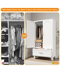 Rainsken 60 Inch Tall Farmhouse Armoire Wardrobe Closet, Clothing Storage Cabinet with 2 Doors, 1 Drawer and Hanging Rod for Bedroom