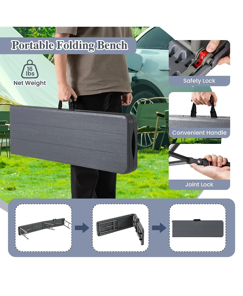 Sugift 6 Feet Folding Hdpe Bench with 1320 Lbs Capacity and Handle Lock