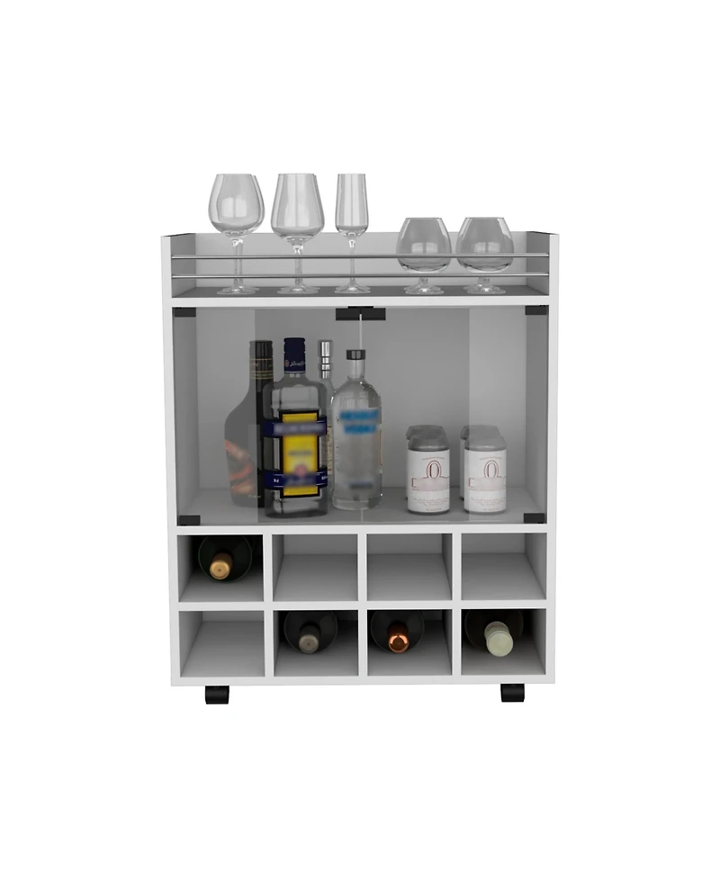 flynama 32 Inch Bar-Coffee Cart with 8 Bottle Racks and Glass Door
