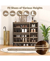 Sugift Shoe Rack Organizer with Flip-up See-through Doors and Adjustable Shelves-Oak