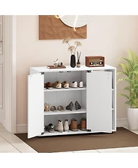 Sugift 3-Tier Shoe Cabinet with Doors with Adjustable Open Shelves for Entryway