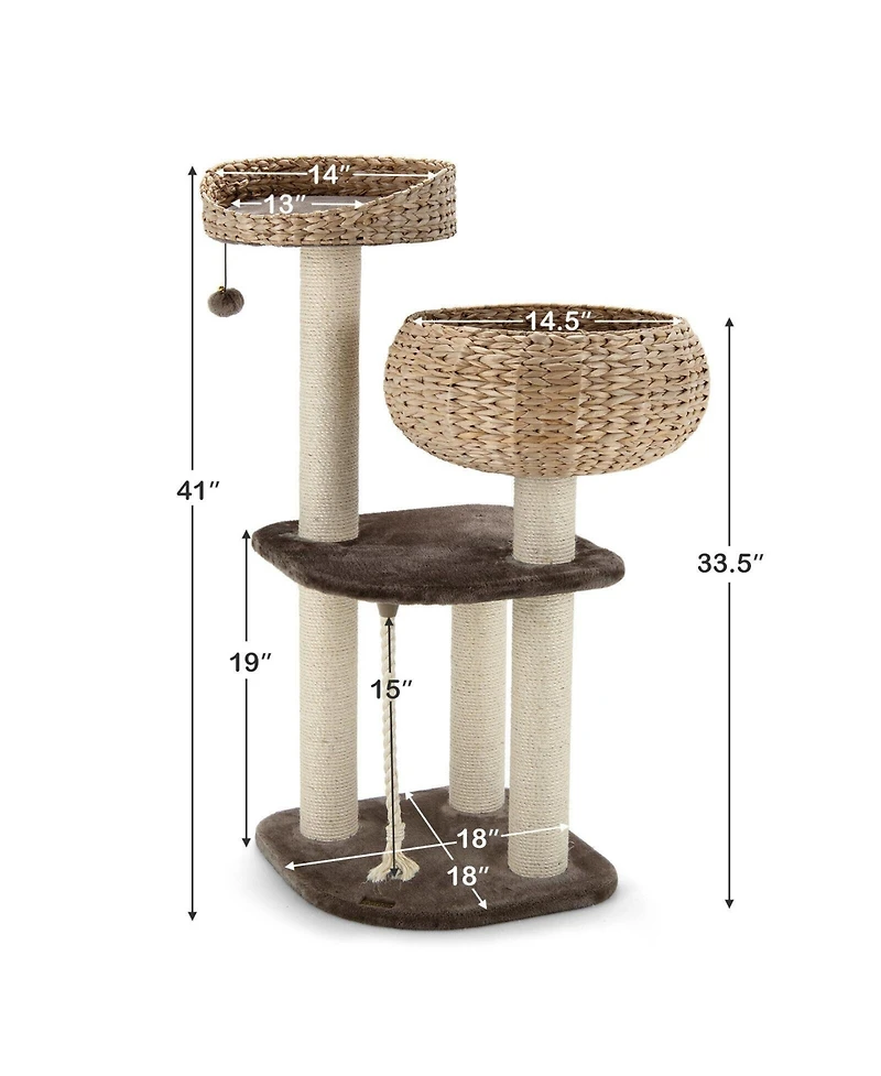 Cozito Cat Tree Rattan Tower with Napping Perch Sisal