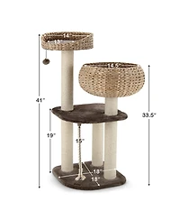 Cozito Cat Tree Rattan Tower with Napping Perch Sisal