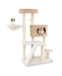 Cozito Cat Tree Solid Wood Modern Tower with Condo Perch