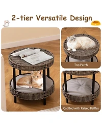 Cozito Cat Nest 2-Tier Rattan with Removable Padded Cushion
