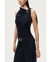 Nocturne Women's Asymmetric Buckle-Detail Blouse