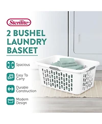 Sterilite Laundry Basket, 2 Bushel Plastic Hamper with Handles, White, 6 Pack