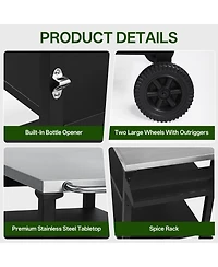 flynama 3-Tier Outdoor Grill Cart with Stainless Steel Top and Side Shelf