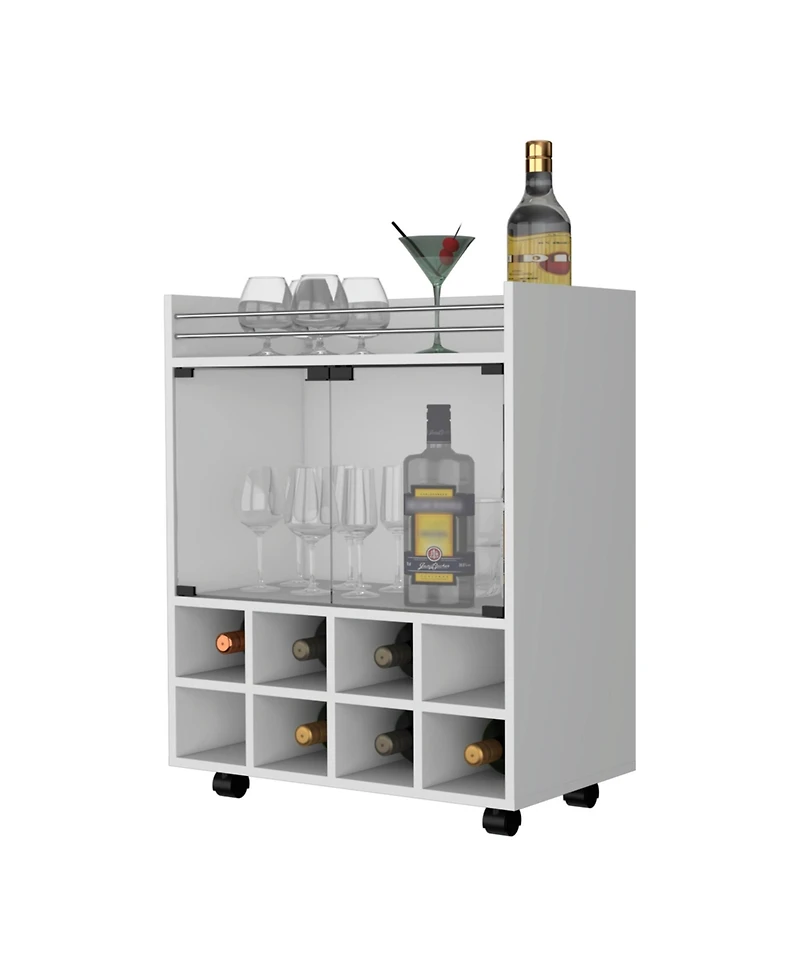 flynama 8-Bottle Rack Bar Cart with Double Glass Door Cabinet