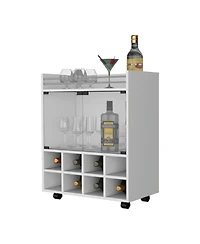 flynama 8-Bottle Rack Bar Cart with Double Glass Door Cabinet