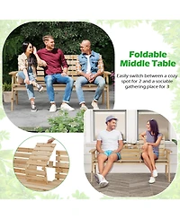 Sugift Outdoor Fir Wood Bench with Foldable Middle Table